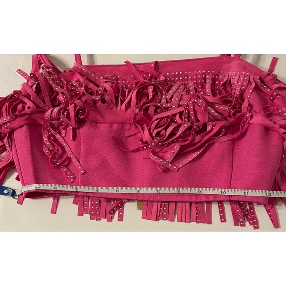 Mainstrip Pink Studded Fringe Spaghetti Strap Crop Top NWT Small - Picture 10 of 10